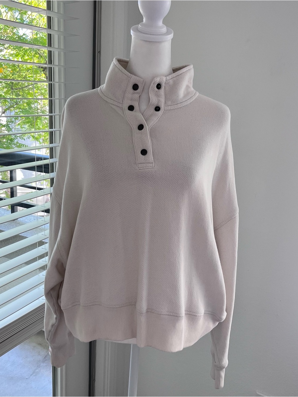 American Eagle Outfitters Cream Button-Front Funnel Neck Sweater
